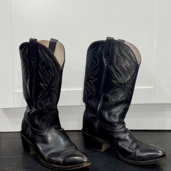 1990s Lucchese 4710 Black Cowboy Boots 11.5 D Mens - Picture 1 of 10